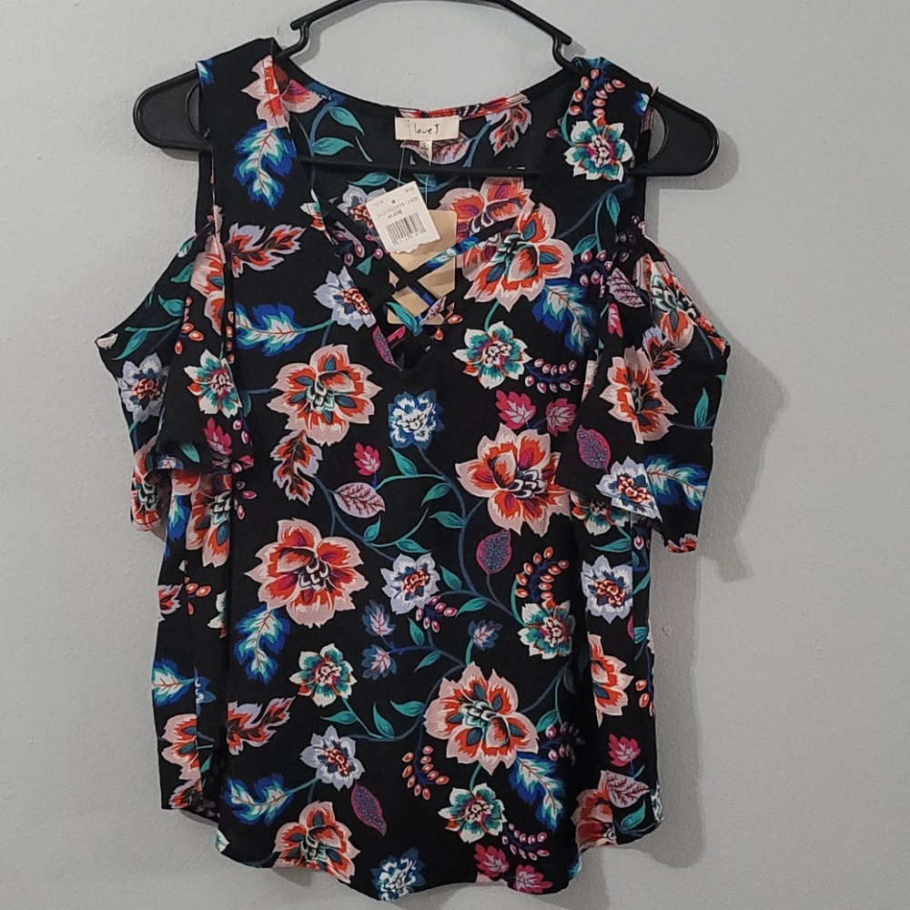 NWT, Love J black blouse with flowers print